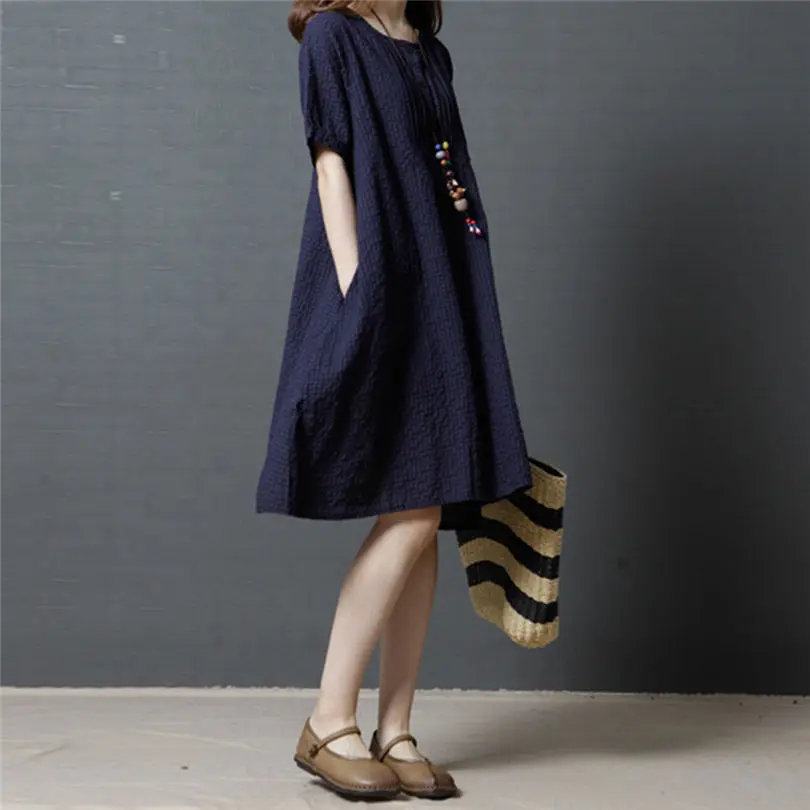 New Fashion Women Girls Summer  Patchwork Short Sleeve Beach O-Neck Loose Sweet Dress Casual Daily dress #5F09 (10)