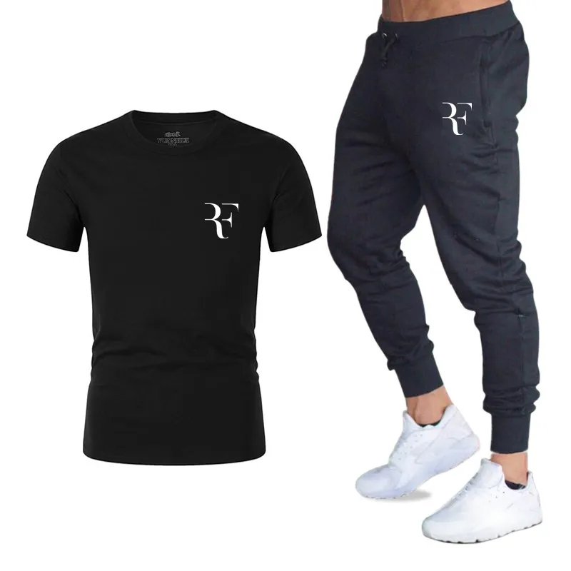 Новые мужские комплекты Повседневный Спортивный костюм Роджер Федерер Идеальная футболка с принтом логотипа + штаны RF комплекты из двух