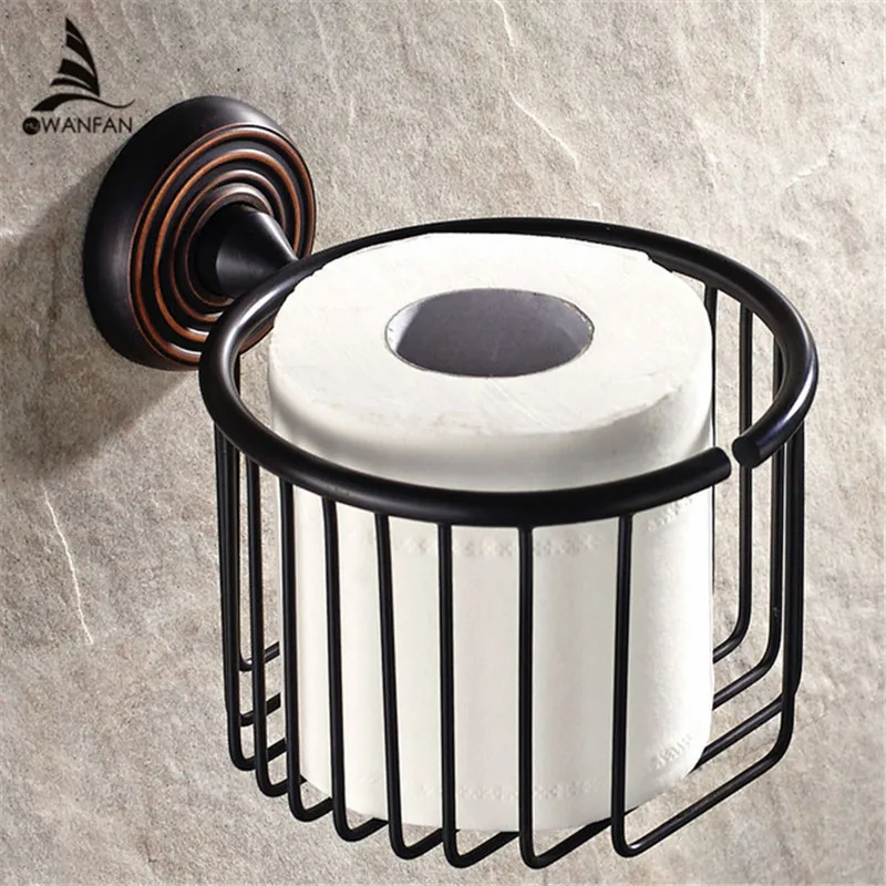 Toilet Paper Holders Black Solid Brass Roll Holder Tissue Holder Wall