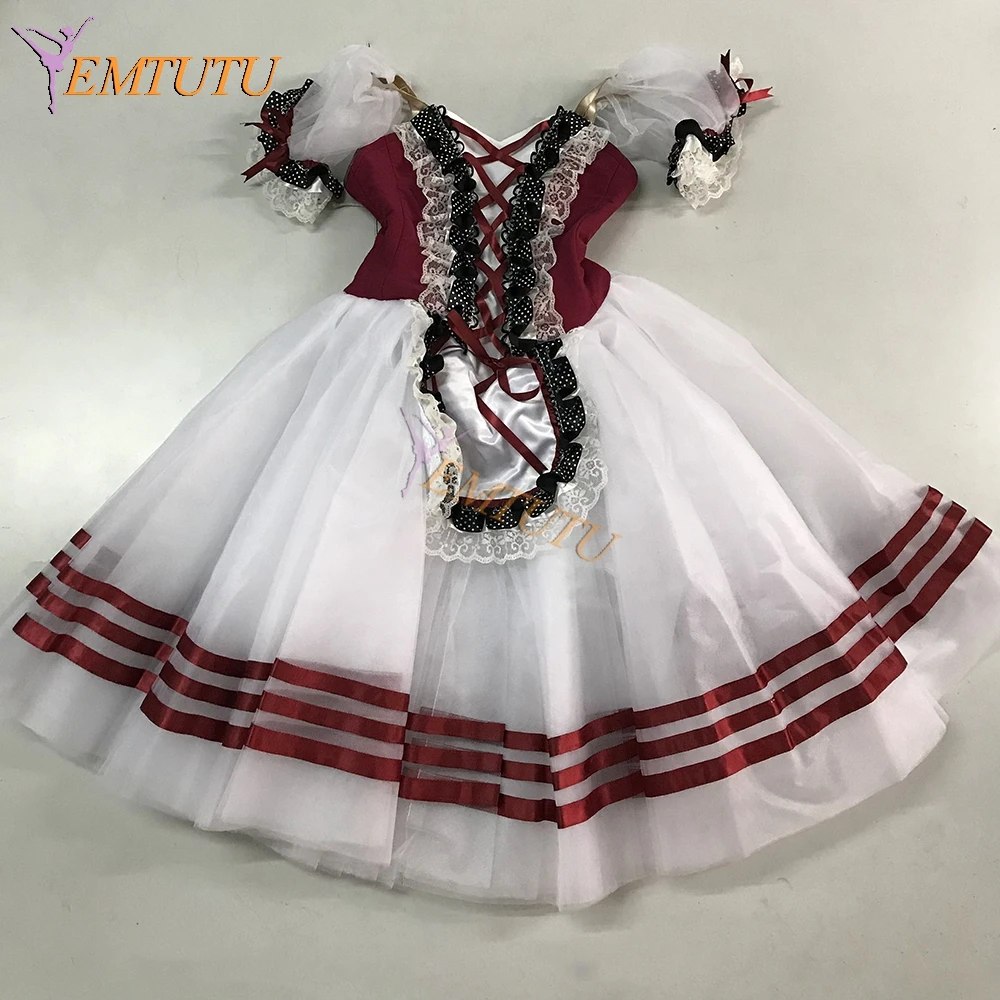 Peasant Girl Professional Ballet Long Tutu Dress Burgundy White Village ...