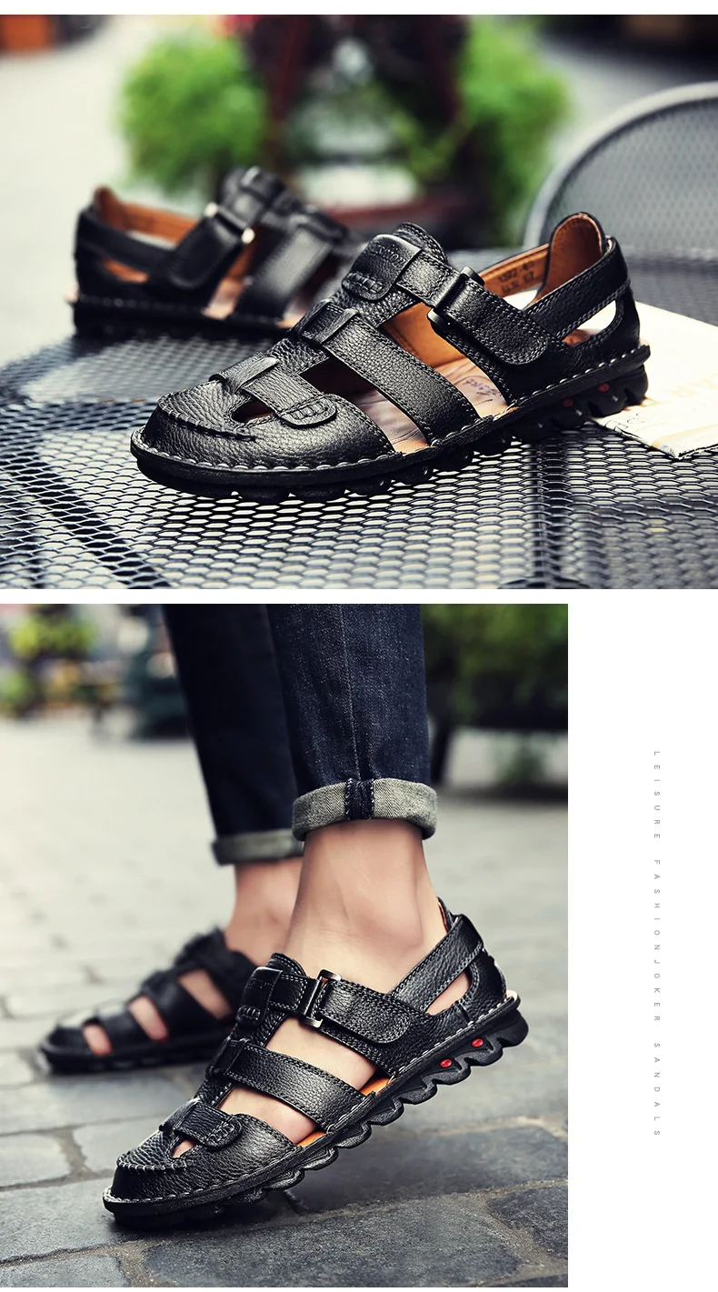 Misalwa/сандалии из натуральной кожи; мужская повседневная Летняя обувь с закрытым носком; дышащая обувь в рыбацком стиле; Повседневная пляжная обувь; обувь в деловом стиле