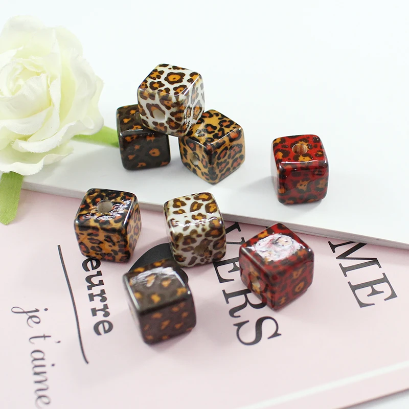 

12PCS 14MM Leopard print Square Acrylic Beads,Animal Print Beads,Jewelry Making Supplies