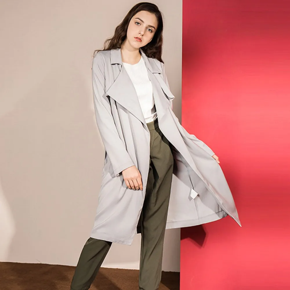 Осень 2018 Новая Мода High Street Офисные женские туфли Для женщин длинный плащ пальто свободно тонкий с лацканами плотная девочек Повседневное