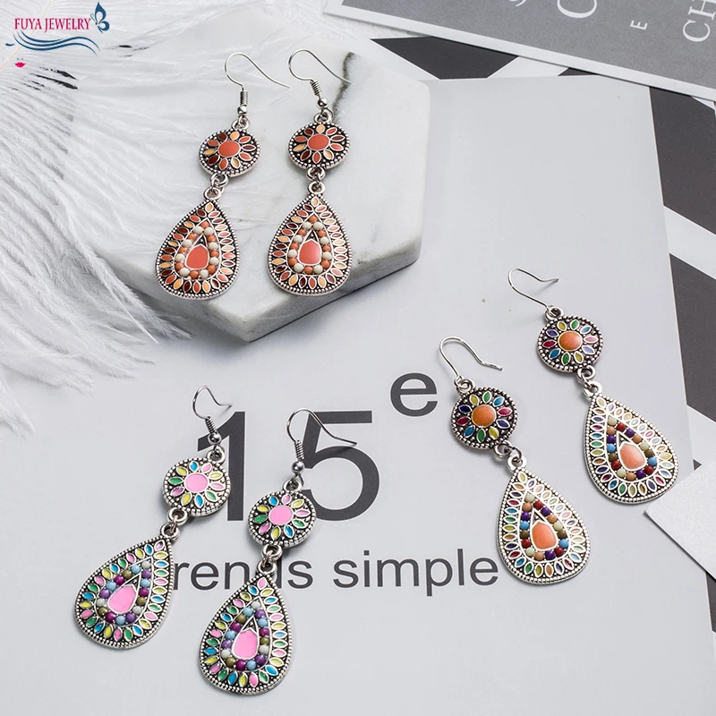 

Earrings for aretes largos Baroque long earrings for women Ethnic big crystal water drop earrings Bohemian earings india jewelry