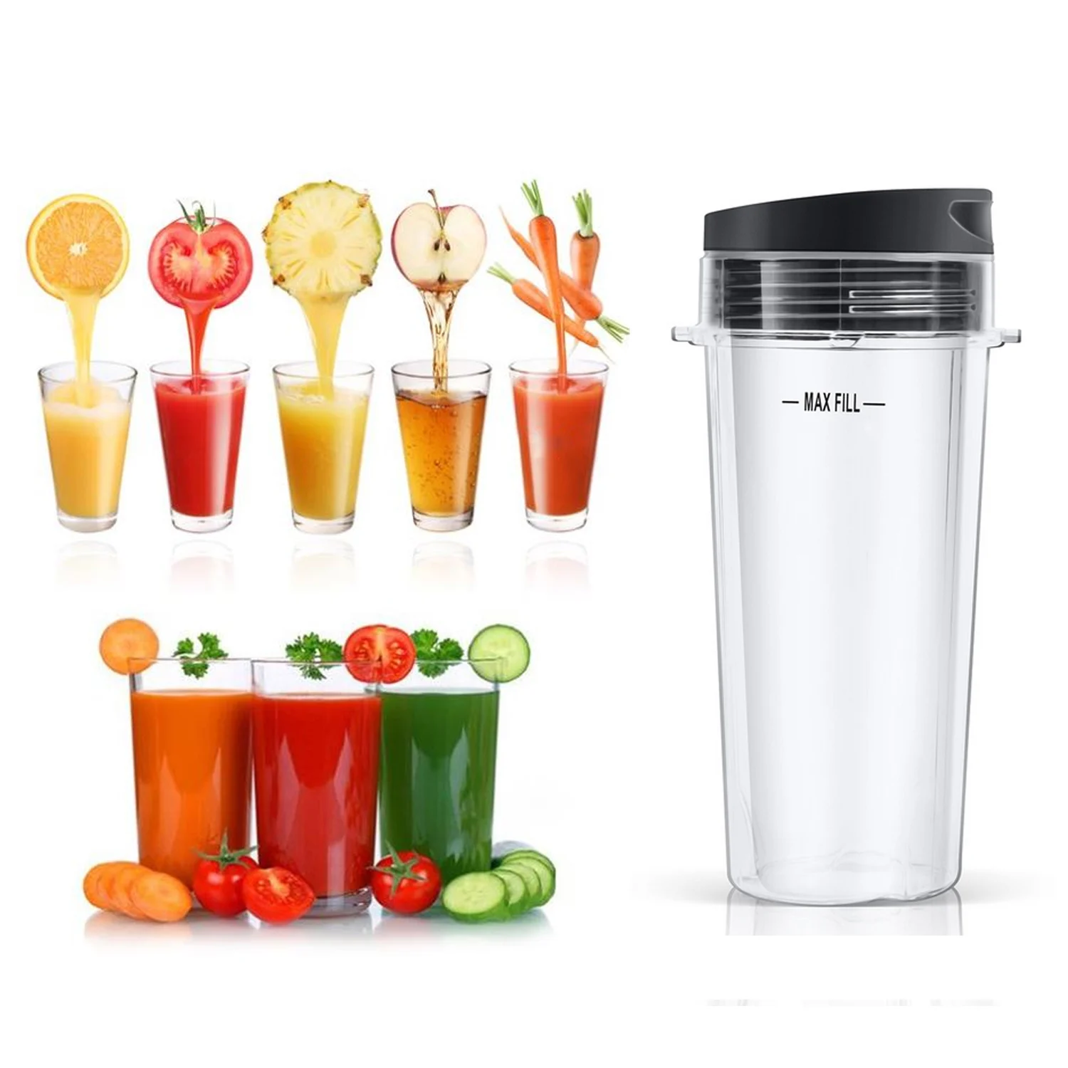 

Behogar 2PCS 16OZ Cups 2PCS Lids Replacement Part Accessories for Nutri Ninja BL770 BL780 BL660 Blender Juicer