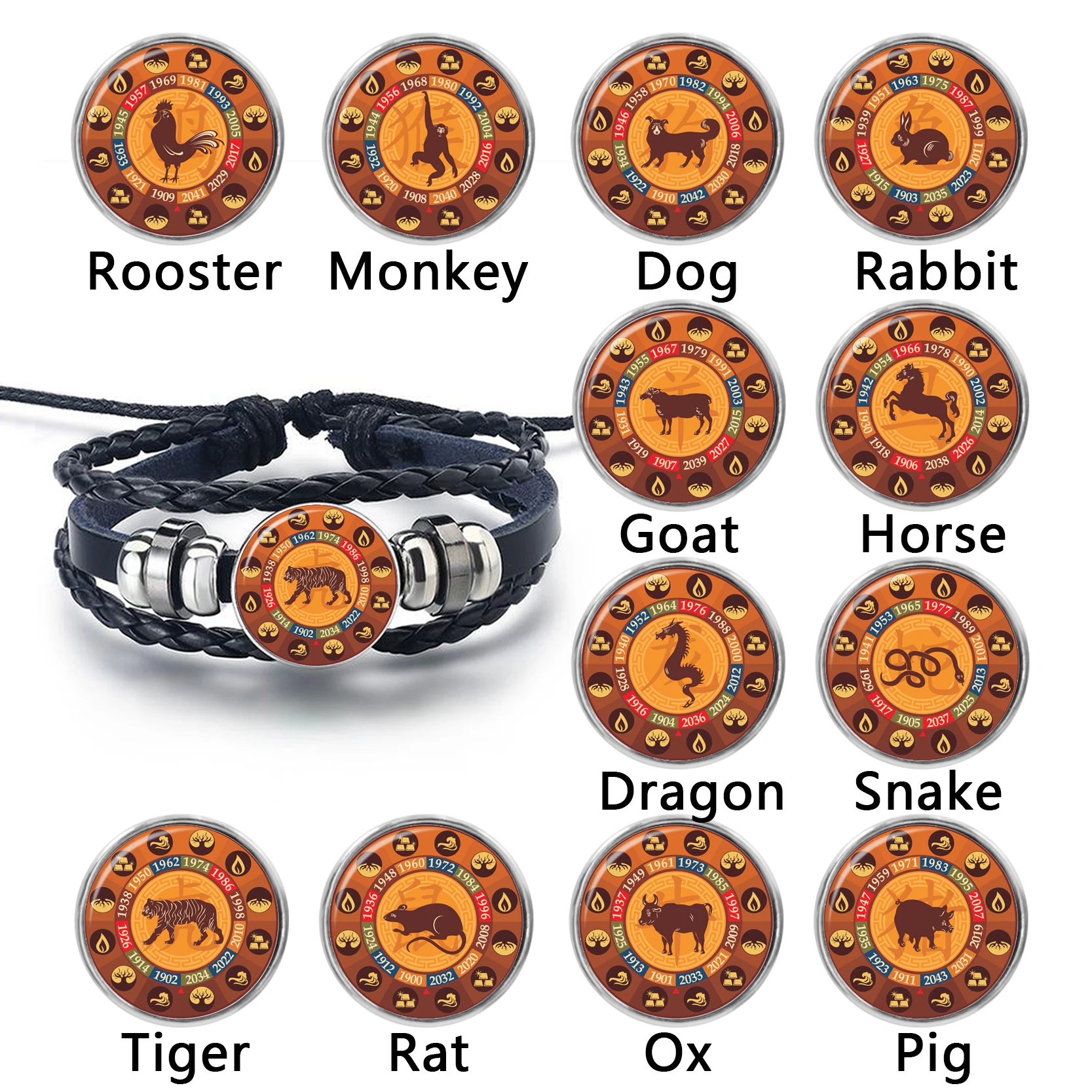 12 Zodiac Constellation Sign Aries Virgo Black Woven Leather Button