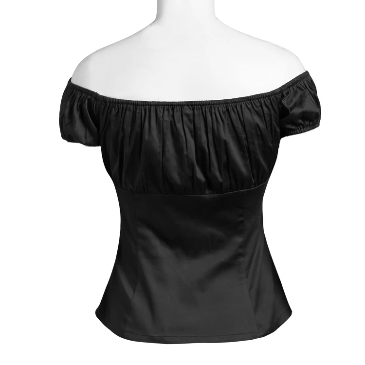 Для женщин Новое поступление Винтаж Дизайн топы с открытыми плечами трепал рубашка нижней части спины Крестьянская черный, белый цвет S-7XL