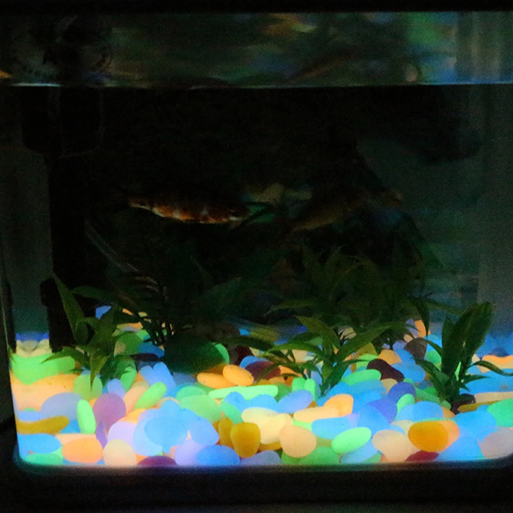

100PCS Artificial Pebbles Stones Glow in the Dark Luminous Fluorescent Cobblestones Fish Tank Aquarium Garden Yard Decoration