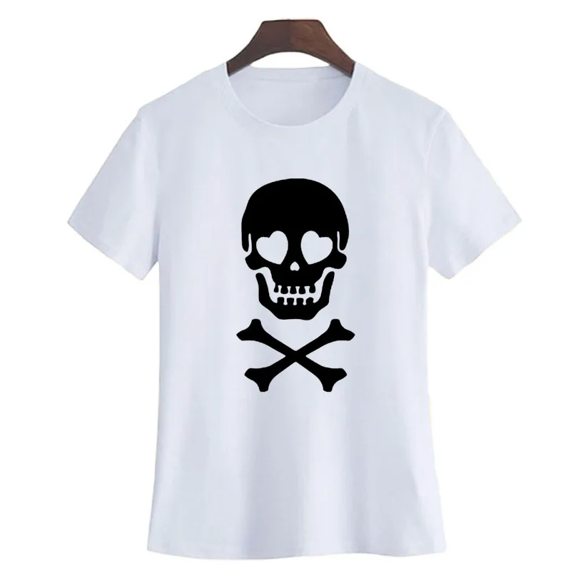 2018 Лето Хип Хоп Панк Рок Graphic Tee Череп и Скрещенные Кости Сердце Глаза Печать