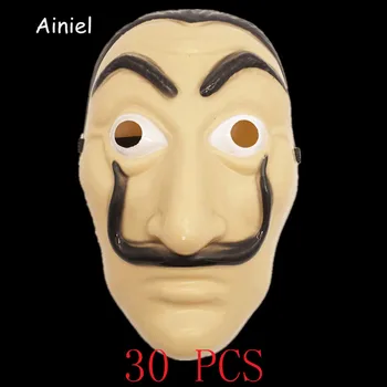 

Ainiel Wholesale 30 pcs/lot Salvador Dali Face Masks Cosplay La Casa De Papel PVC Mask Halloween Carnival Party Adult Men Women
