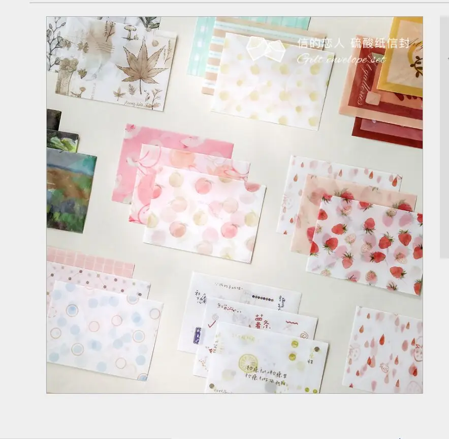 

3 Pcs/pack retro art painting vintage plants strawberry Translucent parchment paper envelope letter message card storage gift