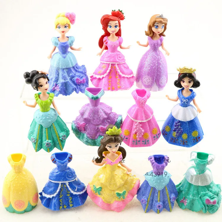 

12pcs Disney Princess cartoon Dress up model doll toy cake car decoration girl gift toy figurines miniatures children souvenir