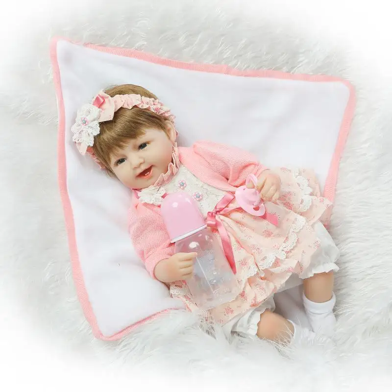 

Silicone Reborn Baby Dolls 18" New Fashion 42cm Realistic Lovely Adorable Little Girl Wearing Pink Dress for Kids Toys & Gifts