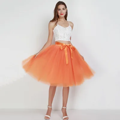 Женская новая модная фатиновая сетчатая юбка размера плюс вечерние милые плиссированные элегантные юбки для подружки невесты - Color: Orange