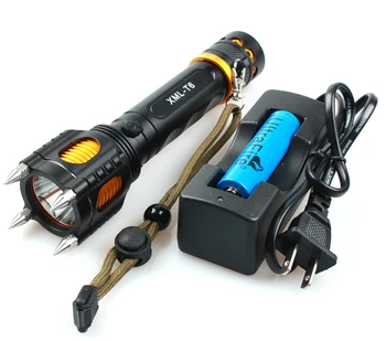 

3800Lm XM-L T6 Tactical LED Flashlight self-defense Torch police alarm light waterproof led flashlight+18650 battery+1*charger