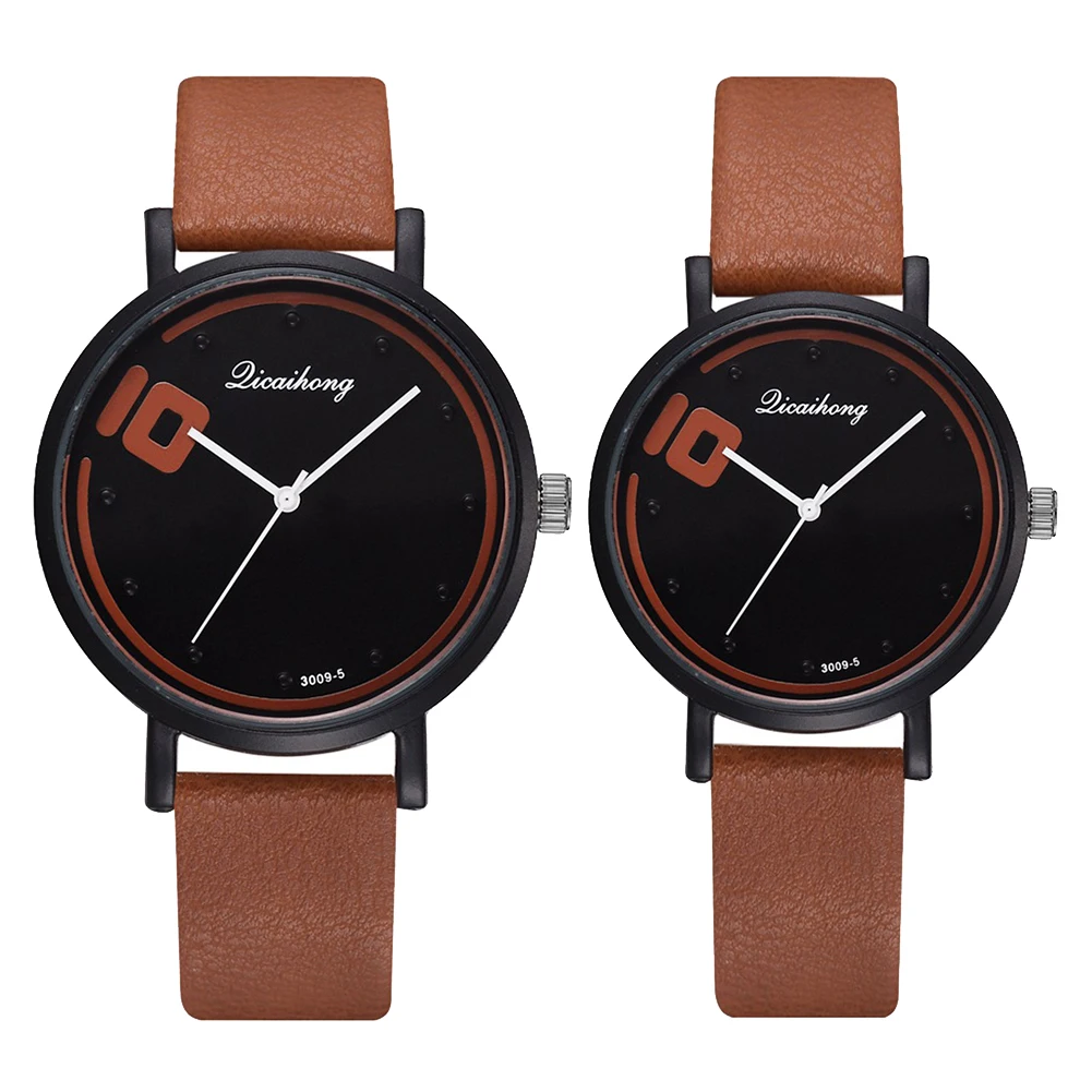 Sanwood простые мужские и женские аналоговые с круглым циферблатом лента, сиденье из искусственной кожи пара кварцевые наручные часы