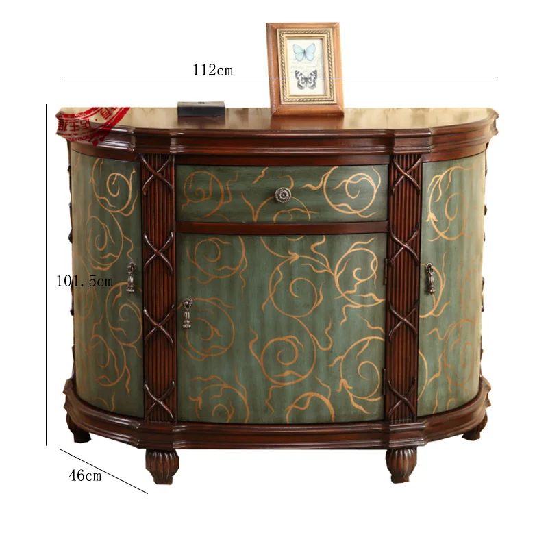 American-made old door cabinet hand-painted semi-circular hall decoration cabinet European-style light blue room American-made old door cabinet hand-painted semi-circular hall decoration cabinet European-style light blue room
