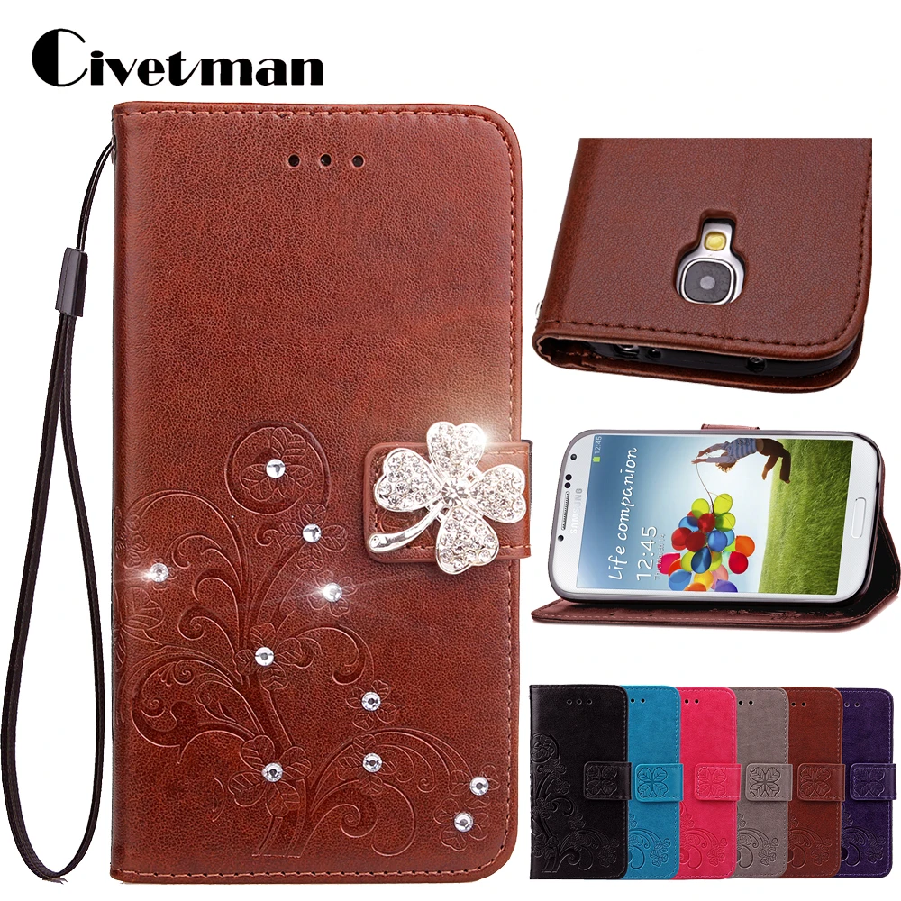 Cover Case For Samsung Galaxy S4 mini i9190 i9192 S IV i9500 i9505 Flip PU Leather TPU Shell Clover Diamond Holster Card Bag | Мобильные