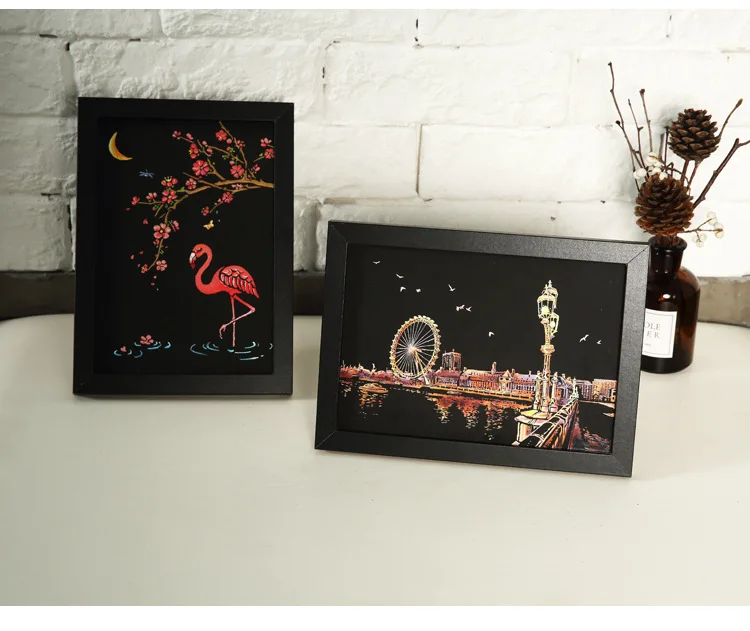 Открытка вид ночного города Когтеточка рисованная бумага маленькая красочная нарисованная картина набор креативный подарок на день рождения
