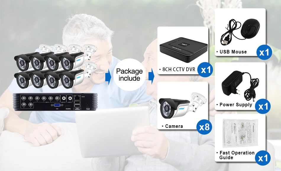 Smar 720P 1080P AHD Camera kit 8PCS Outdoor CCTV Camera System IR Security Camera Video Surveillance System 8CH DVR Kits (2)