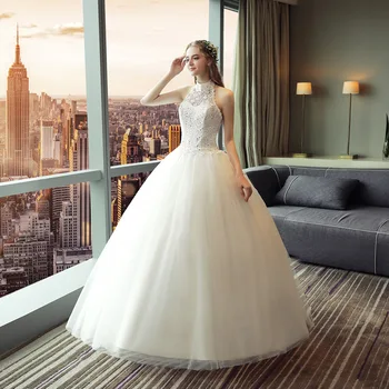 

Holievery halter Neck Tulle Ball Gown Wedding Dress with Sequined Lace 2019 Backless Bride Dresses Floor Length Wedding Gown