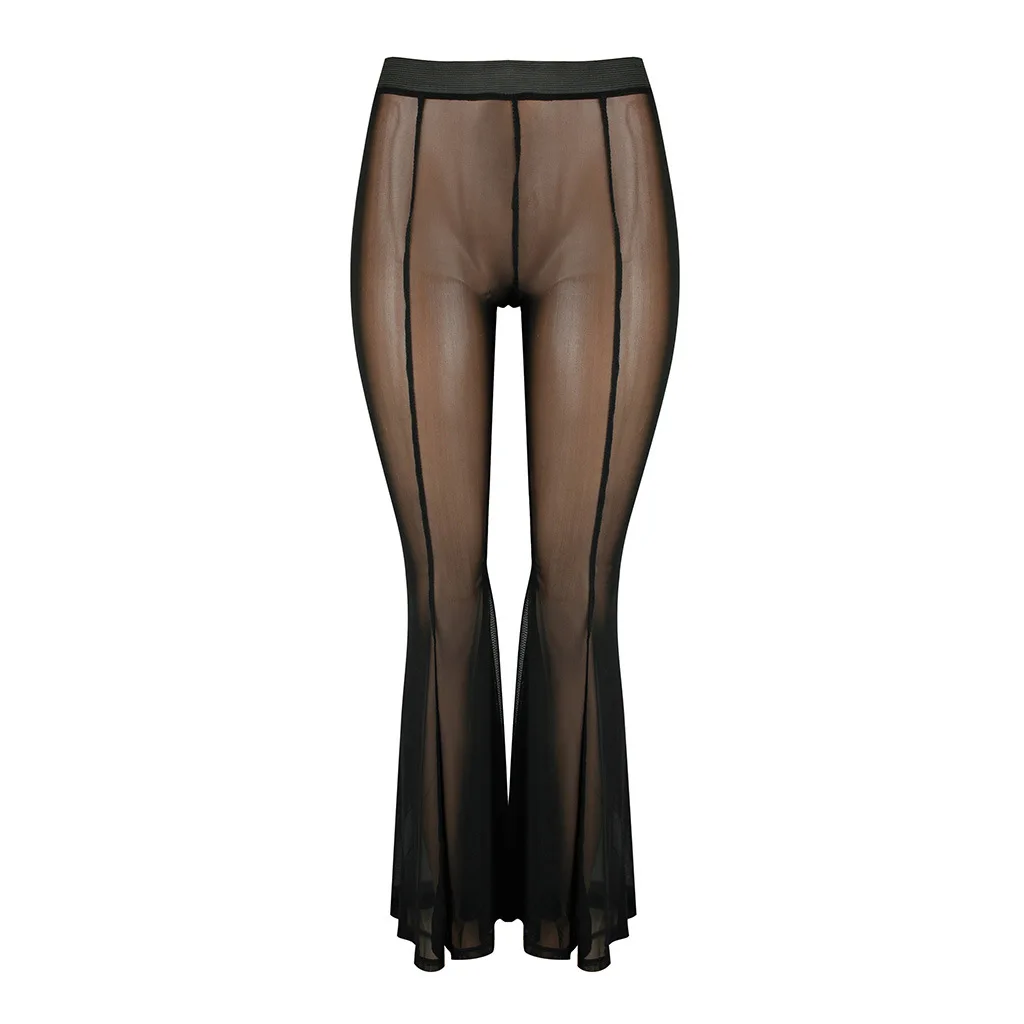 Новые сексуальные прозрачные женские прозрачные сетчатые широкие брюки с высокой талией Прозрачные Пляжные Длинные вечерние Брюки
