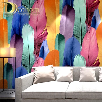 

Customized Mural Wallpaper Modern Colourful Feathers 3D Print Wall Posters Art Mural Painting Decals Home Decor Photo Wallpaper