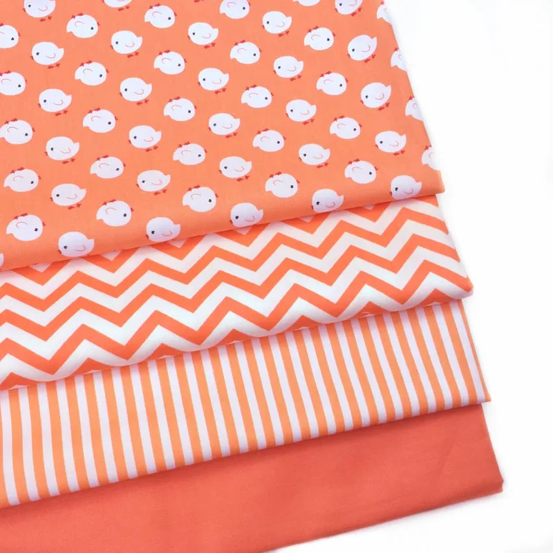 

100% cotton twill cloth ORANGE cartoon cute chick chevron stripe fabric for DIY crib bedding cushion apparel quilting decoration