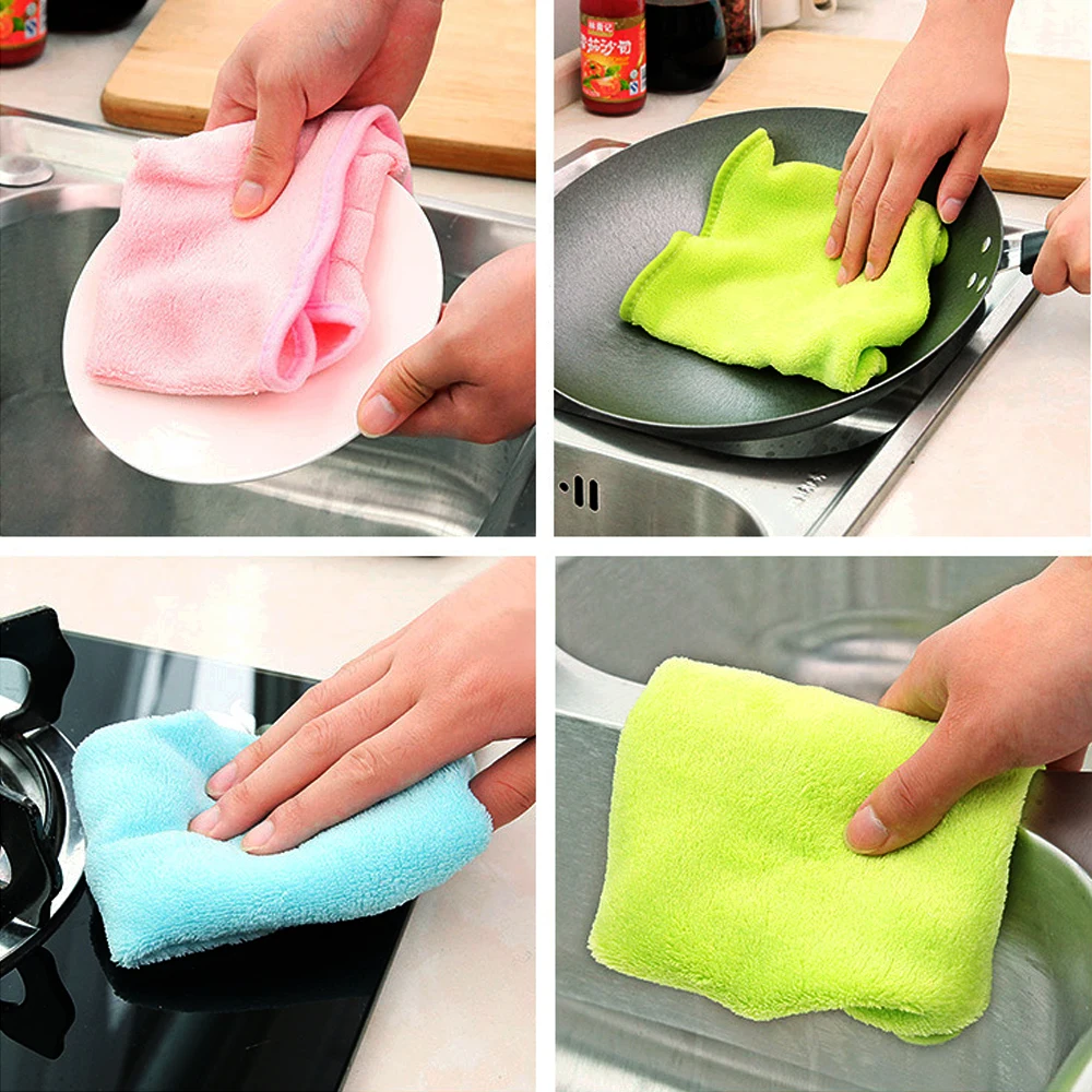 NICEYARD Dishcloths Kitchen Cloth Water Absorption Candy Colors Soft Coral Velvet No Lint Can Be Hung Hanging Hand Towels