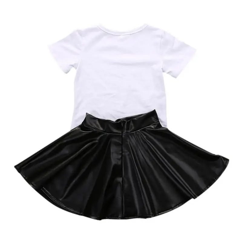 Mini Boss/Одежда для маленьких девочек Летняя футболка с короткими рукавами Топы+ кожаная юбка одежда для девочек, костюм комплект одежды для маленьких девочек