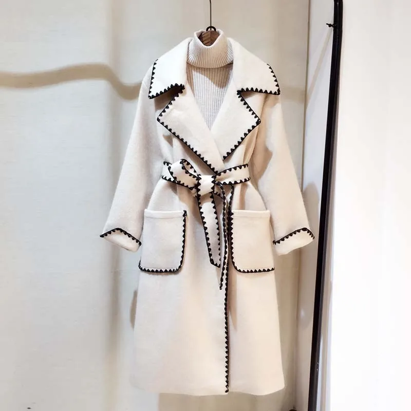 Mince Rétro En Beige Épaississement Et Longue Section Nouvelle Parcs Femmes Laine 2018 Hiver Tempérament Automne Manteau Taille Rdq7WaOwO