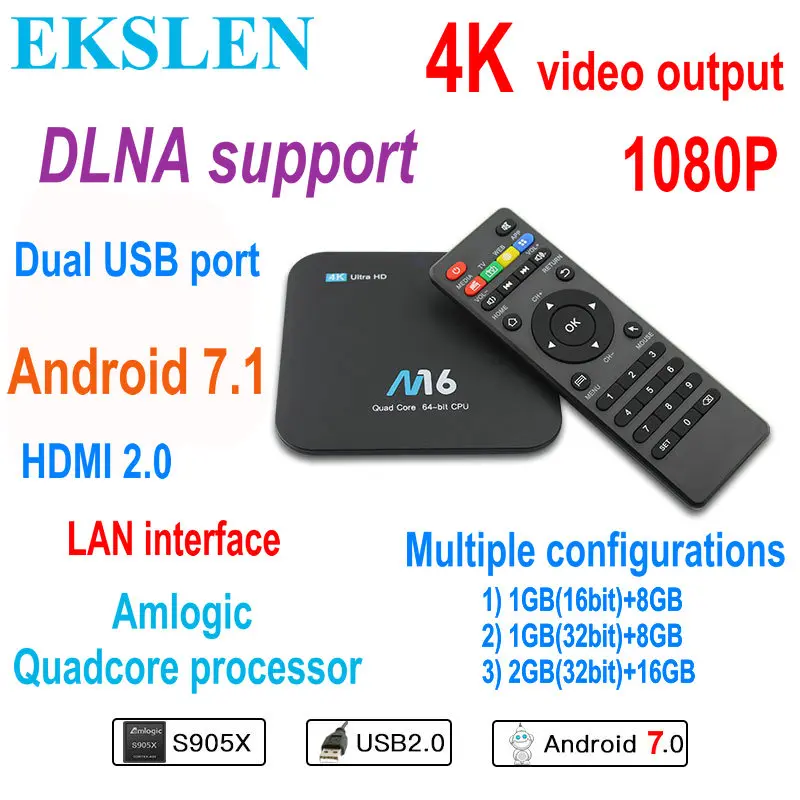 ТВ-приставка EKSLEN Android 7 1 мини-приставка TV Amlogic S905X + 8G 2 16G DLNA поддержка 4 GHz WiFi HD 4K 1080P