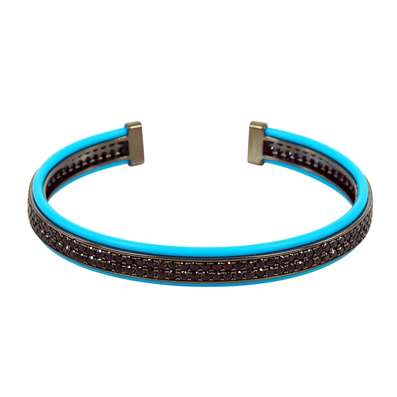 

New Brand Men Anil Arjanda Bangles Blue Leather Pave Black CZ Cuff Bangle Open Bangle Bracelets for Men Women Jewelry ZZB-59