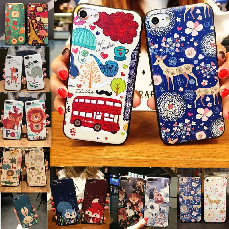 3d relief Cute Animals Lion Elephant Rabbit Giraffe Fox phone cases for iphone 7 8 6 6s plus Soft silicon X |