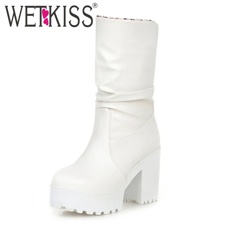 

Enlarged Size 34-46 Vintage Thick Heels Platform Women Boots Elegant Autumn Shoes Woman With Fur Winter Boots