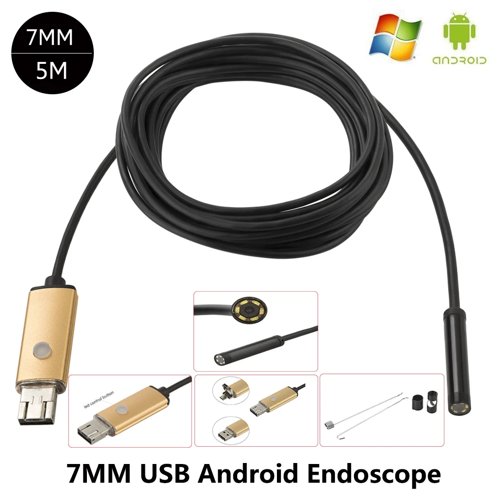 

5M Cable 7mm Lens USB Cable Waterproof 6 LED For Android Endoscope Camera Mini USB Endoscope Inspection Camera HD 640*480