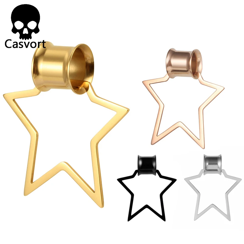 Casvort 2 PCS Black Detachable Heart Dangle Ear Plugs Piercing Body Jewelry Stainless Steel Ear Gauges Stretchers 
