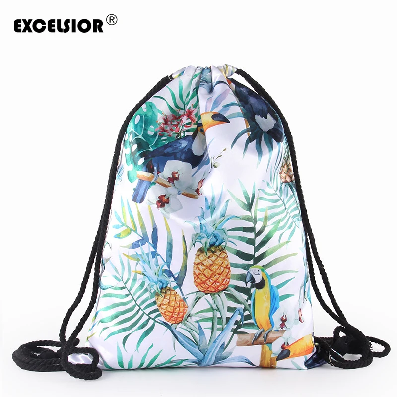 

EXCELSIOR 2018 Vintage Print Drawstring Backpack Fashion Women's Canvas Beach Travel School Bags with Big Capacity G1745
