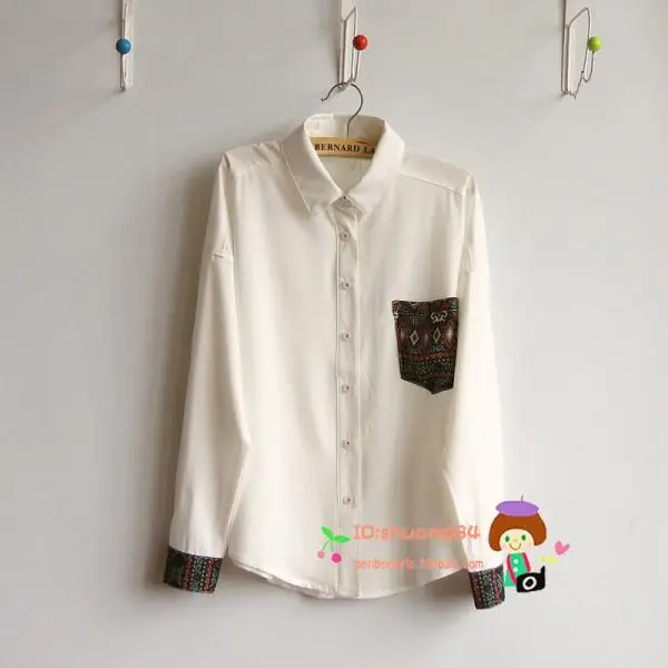 

Free shipping female Unique pocket national trend candy color shirt chiffon long-sleeve t shirt