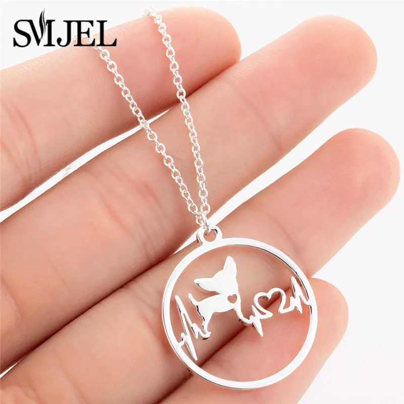 

SMJEL Stainless Steel Chihuahua Heartbeat Dog Pendant Necklace New 2019 Cute Funny Animal Dog Necklace Jewelry Drop Shipping