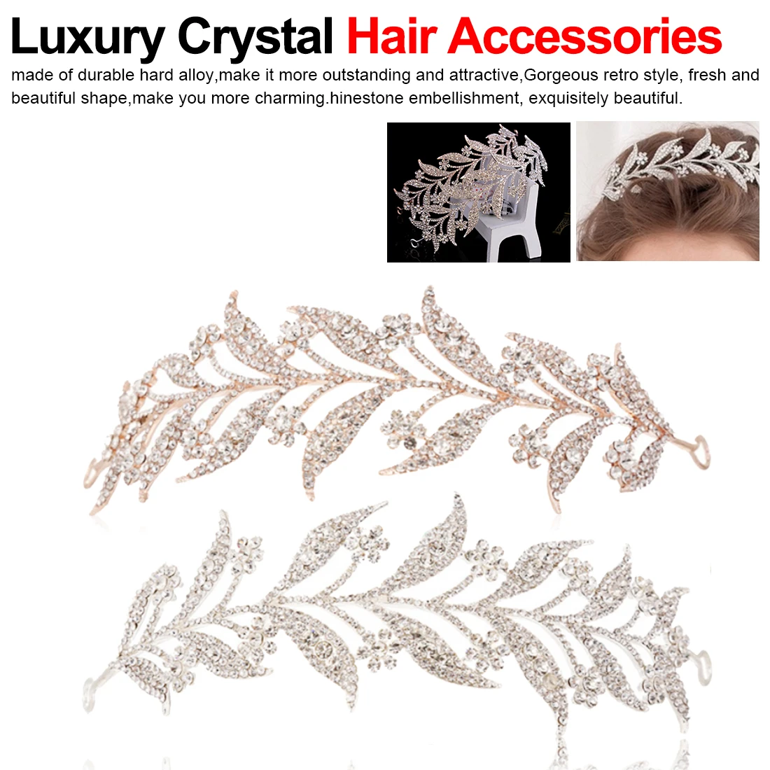 Золотой серебряный сплав форма листьев Hairband роскошный головной убор со стразами женские свадебные аксессуары для волос головной убор