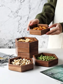 

Europe Style Wood Snack Plates Creative Hexagonal Candy Box Home Use Nuts Plate Multi-Layer Food Storage Box Eco-Friendly