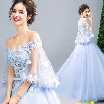 Baby Blue V Neck Beautiful PromDresses 2019 3D Flowers Beads Elegant Fashion Formal Evening Dress Abendkleider Off Shoulder Baby Blue V Neck Beautiful PromDresses 2019 3D Flowers Beads Elegant Fashion Formal Evening Dress Abendkleider Off Shoulder