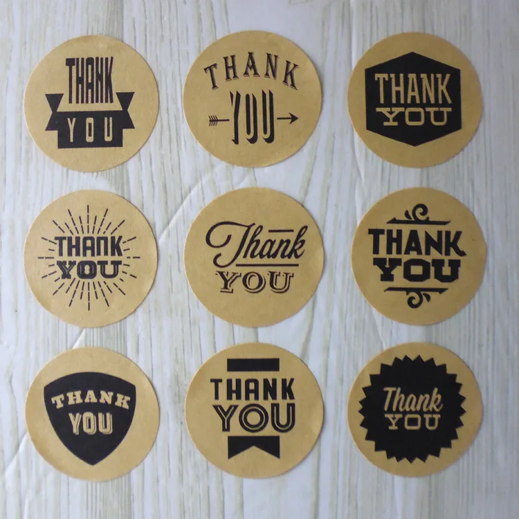 180pcs/lot Kraft paper circular "thank you"stickers sealing sticker