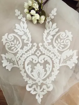 

2 pcs /lot Exquisite Wedding Lace Applique in Ivory , Bridal Veil Bodice Garter Motif Patch for Wedding Gown Women Dress