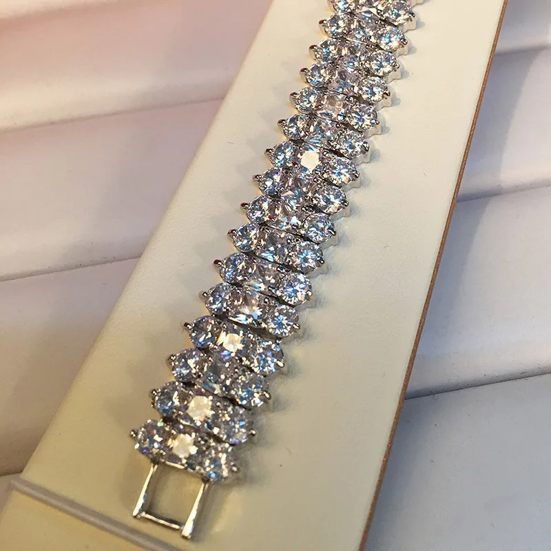 Роскошный циркон браслет, 3 линии прозрачный кристалл модный стиль браслет, циркония для женщин и девочек