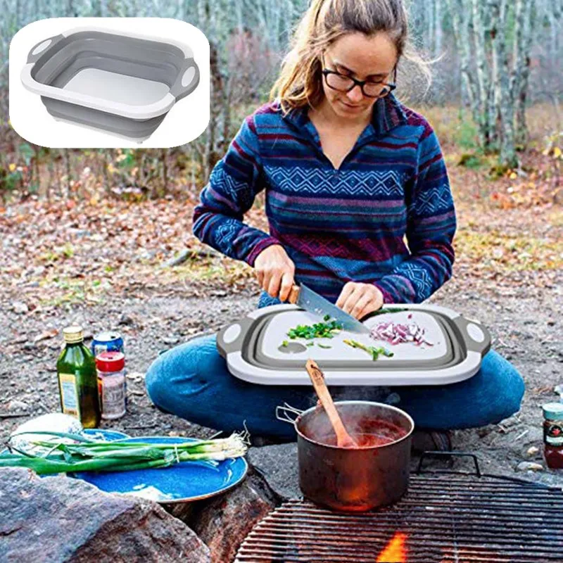 Billige 4 IN 1 MULTI Outdoor Reise Tragbare Faltbare Folding Schneiden Boards Waschbar Schneidebrett Trocknen Rack Gemüse Korb