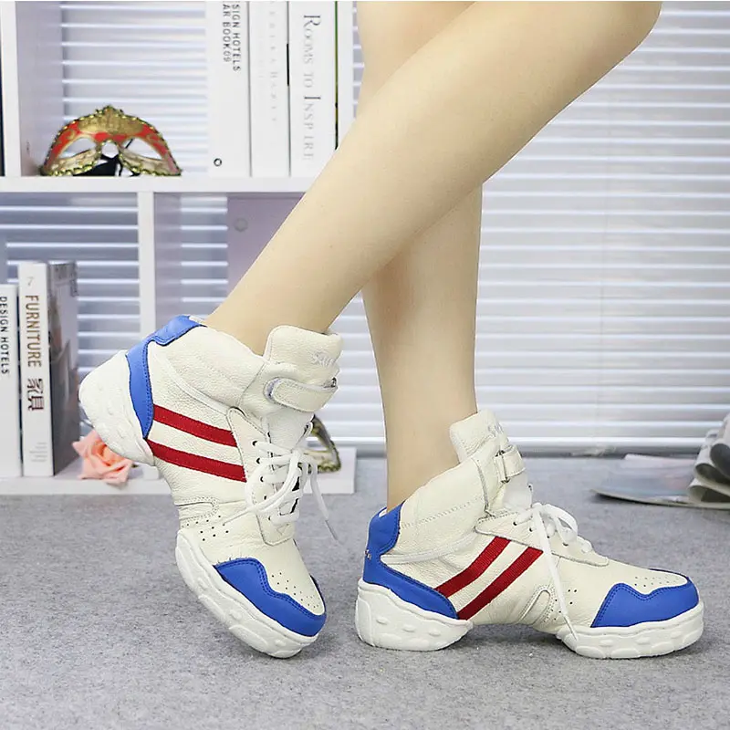 New Arrival White Women Dance Sneakers Girls Hip Hop Jazz Dance Shoes Genuine Leather Sport Feature Outdoor Modern Dancing Shoes