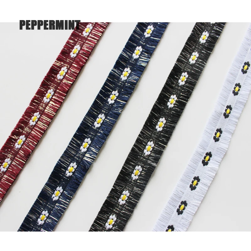 

1yard 3cm Sliver Fringe Trim Flower Embroidery Tassel Fringe Ethnic Trim Ribbon Sewing Stage Garment Curtain Decorative