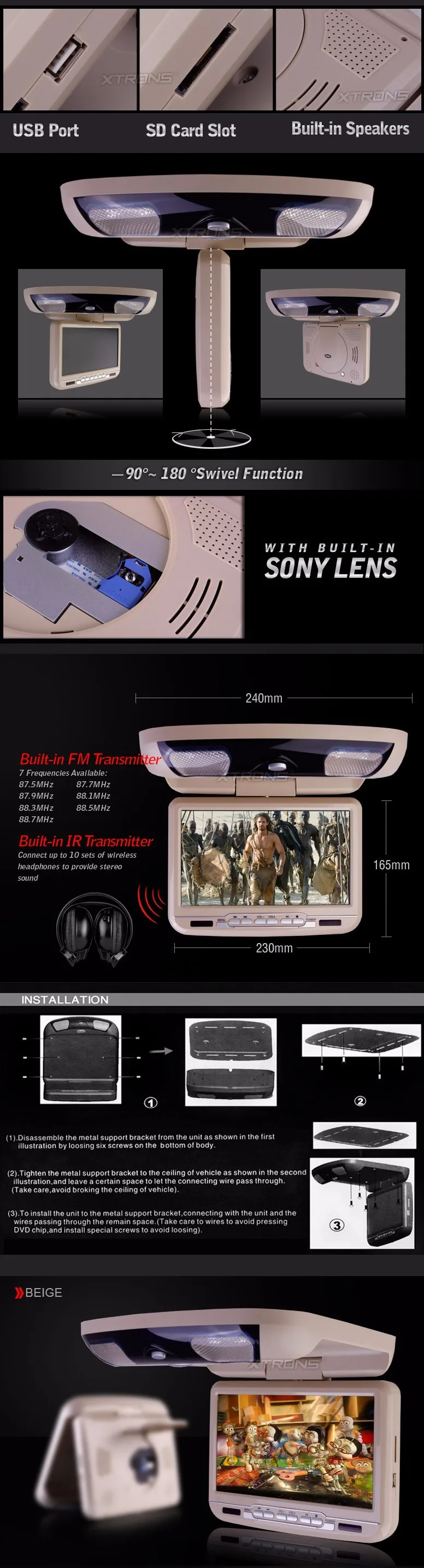 Perfect 9" Flip Down Car DVD Player Roof Mounted Monitor Support 32 Bits Game Ceiling Radio Stereo Swivel Function USB SD Overhead Video 2 Perfect 9" Flip Down Car DVD Player Roof Mounted Monitor Support 32 Bits Game Ceiling Radio Stereo Swivel Function USB SD Overhead Video 2